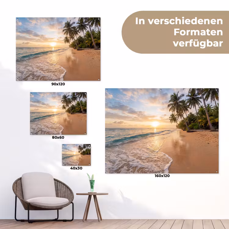 Strand - Zonsondergang - Tropisch - Natuur - Goud tuinposter los doek klein -Xsfeer9_DE