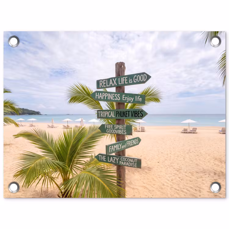 Strand - Wegwijzer - Palmen - Tropisch - Groen tuinposter los doek klein -3d