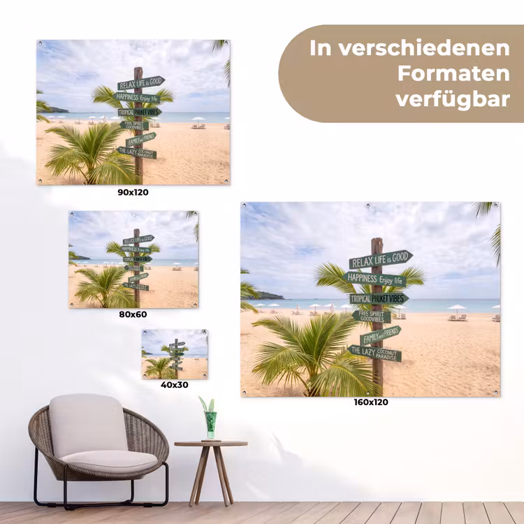 Strand - Wegwijzer - Palmen - Tropisch - Groen tuinposter los doek klein -Xsfeer9_DE