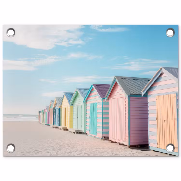 Strandhuisjes - Kleurrijk - Zee tuinposter los doek klein -3d