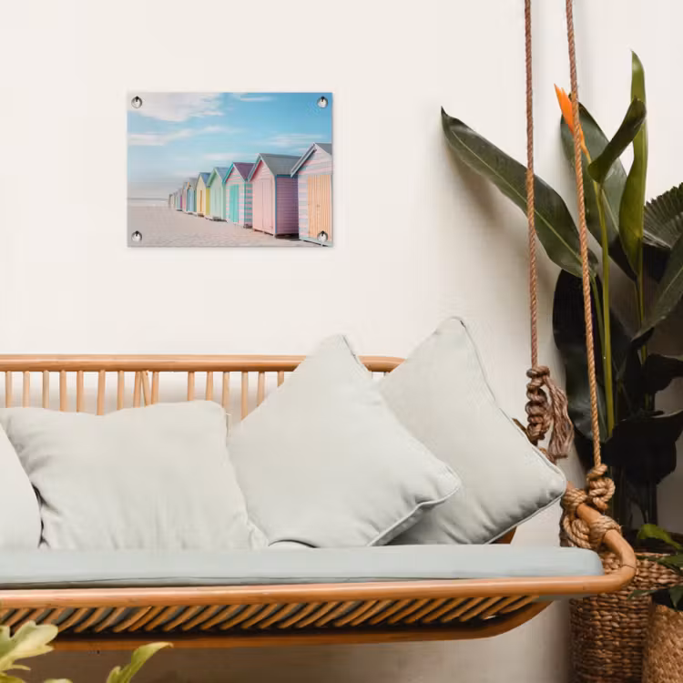 Strandhuisjes - Kleurrijk - Zee tuinposter los doek klein -sfeer7