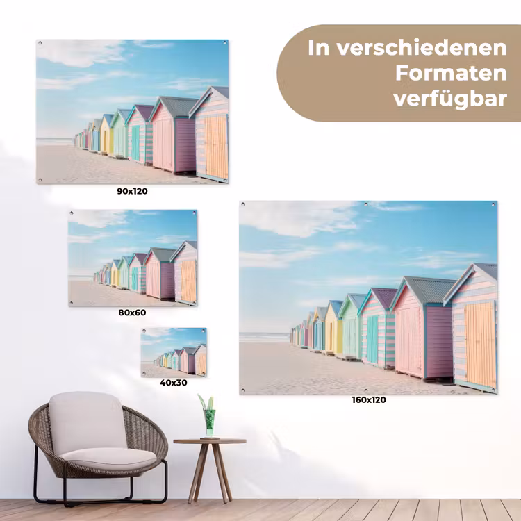Strandhuisjes - Kleurrijk - Zee tuinposter los doek klein -Xsfeer9_DE