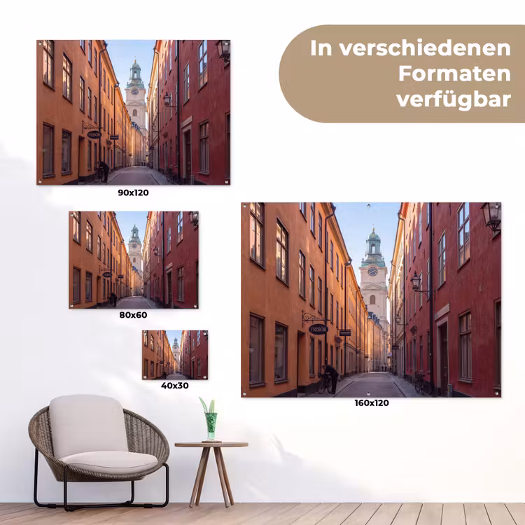Straat - Klokkentoren - Stad - Architectuur - Historisch tuinposter los doek klein -Xsfeer9_DE