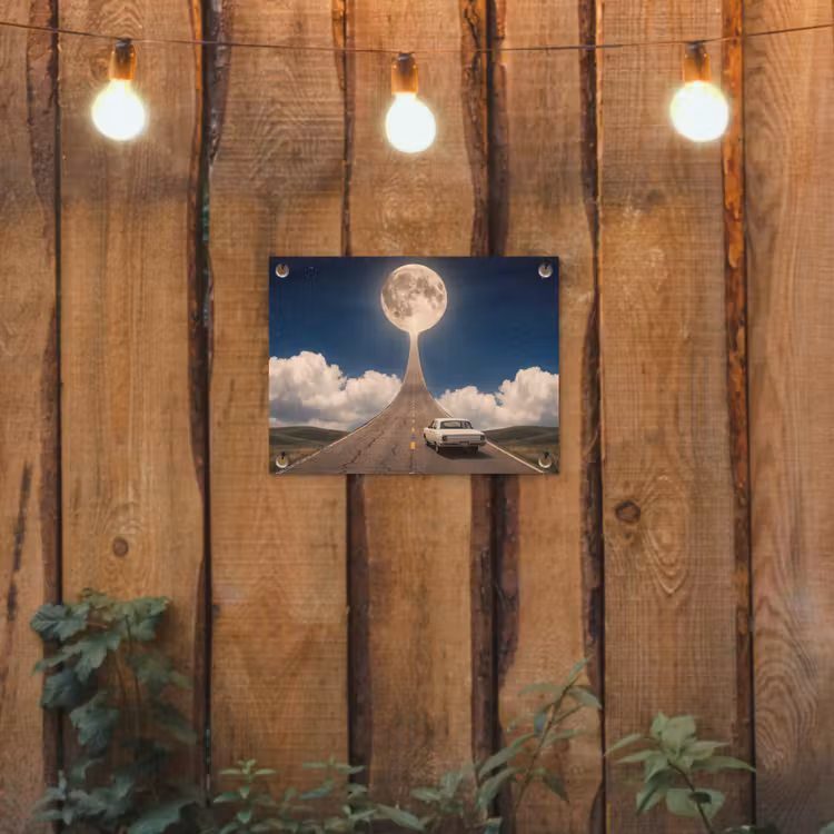 Gartenposter - Straße – Mond – Nacht - Weg - Maan - Nacht tuinposter los doek klein