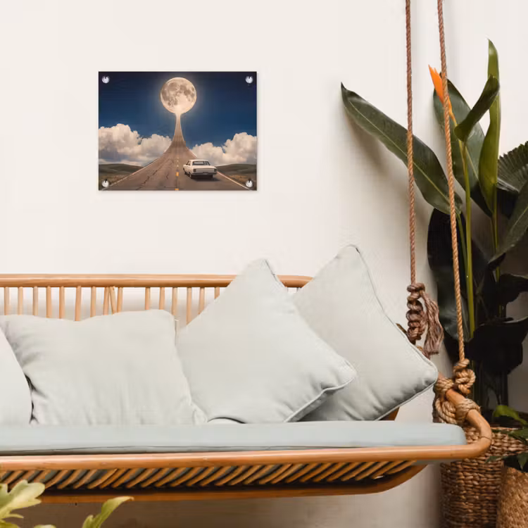 Gartenposter - Straße – Mond – Nacht - Weg - Maan - Nacht tuinposter los doek klein