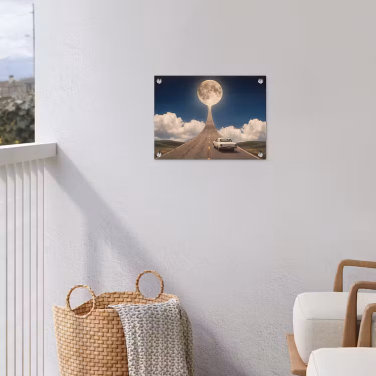 Gartenposter - Straße – Mond – Nacht - Weg - Maan - Nacht tuinposter los doek klein