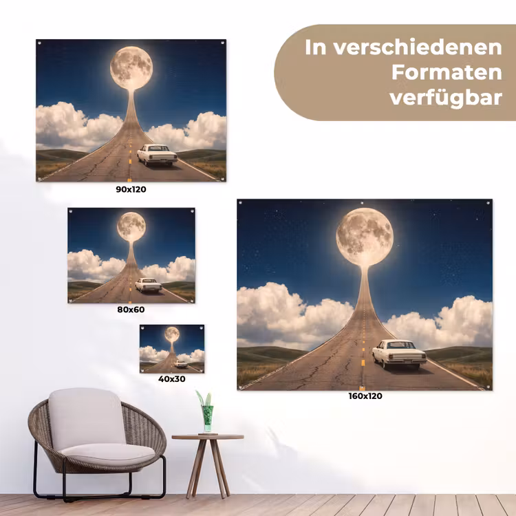 Gartenposter - Straße – Mond – Nacht - Weg - Maan - Nacht tuinposter los doek klein