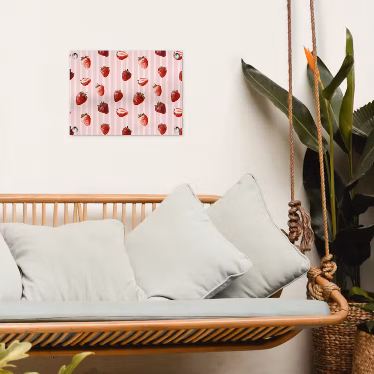 Strepen - Aardbei - Roze tuinposter los doek klein 239 -sfeer7