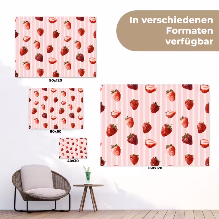 Strepen - Aardbei - Roze tuinposter los doek klein 239 -Xsfeer9_DE