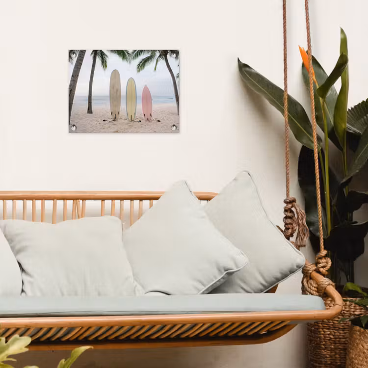 Surfboard - Palmbomen - Kleurrijk tuinposter los doek klein -sfeer7