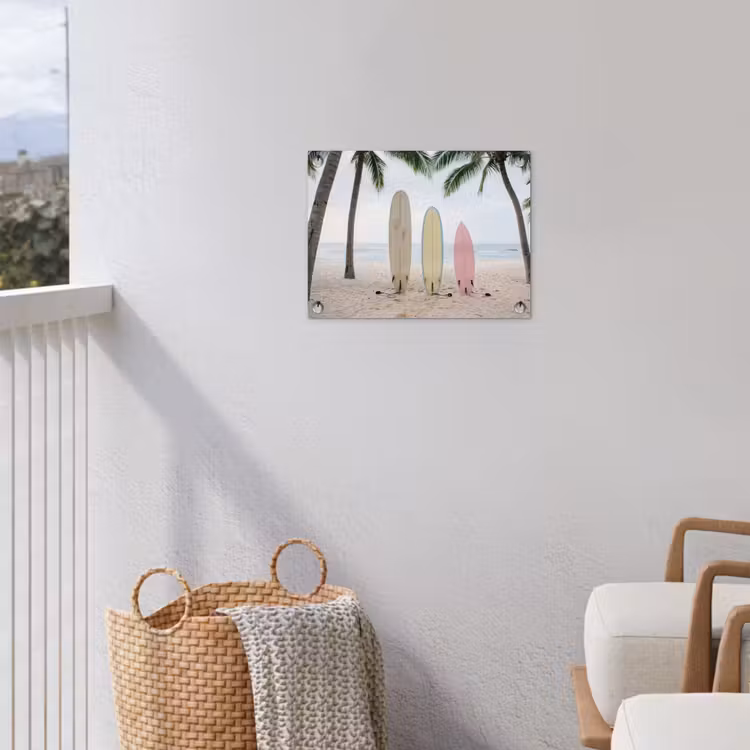 Surfboard - Palmbomen - Kleurrijk tuinposter los doek klein -sfeer8