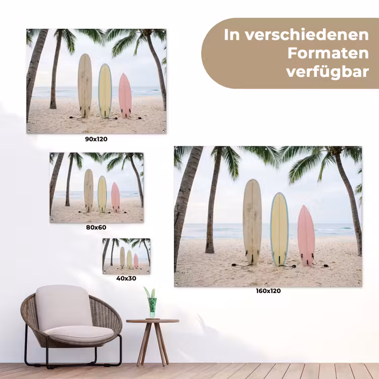 Surfboard - Palmbomen - Kleurrijk tuinposter los doek klein -Xsfeer9_DE