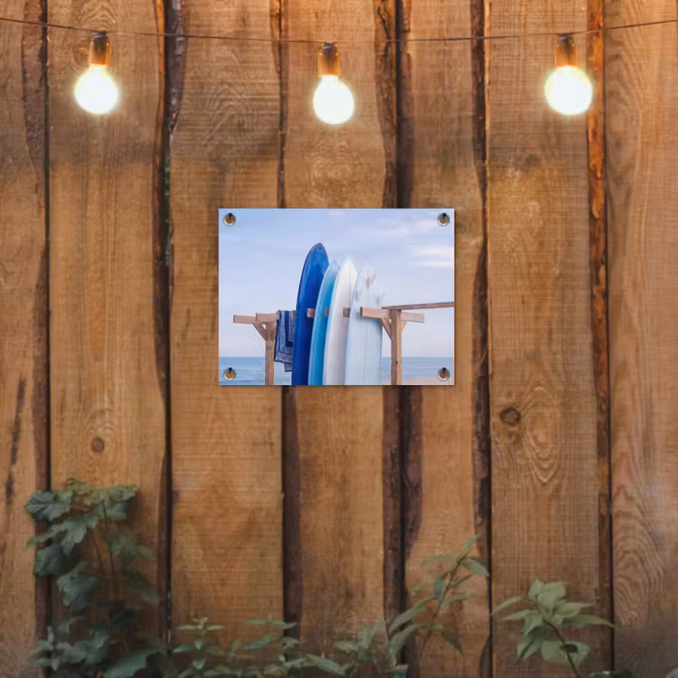 Surfplank - Strand - Zomer - Blauw - Water tuinposter los doek klein -sfeer1