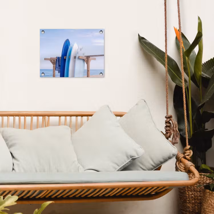 Surfplank - Strand - Zomer - Blauw - Water tuinposter los doek klein -sfeer7