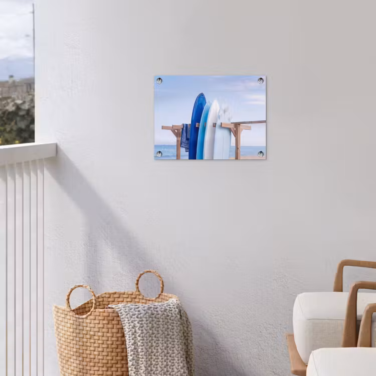 Surfplank - Strand - Zomer - Blauw - Water tuinposter los doek klein -sfeer8