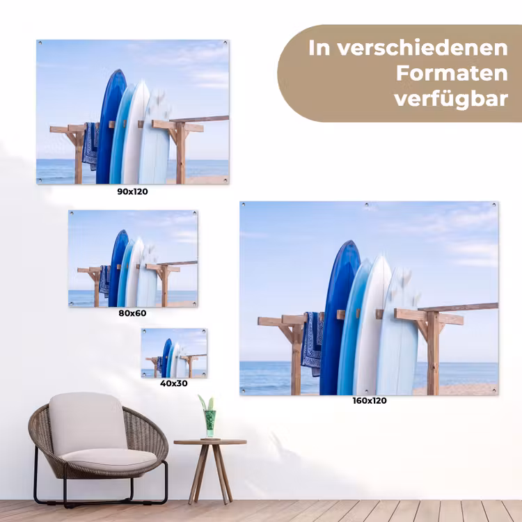 Surfplank - Strand - Zomer - Blauw - Water tuinposter los doek klein -Xsfeer9_DE