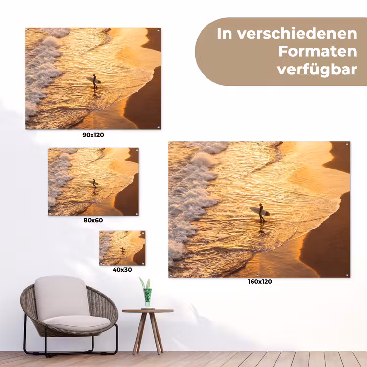 Surfer - Strand - Zonsondergang - Oceaan - Goud tuinposter los doek klein -Xsfeer9_DE