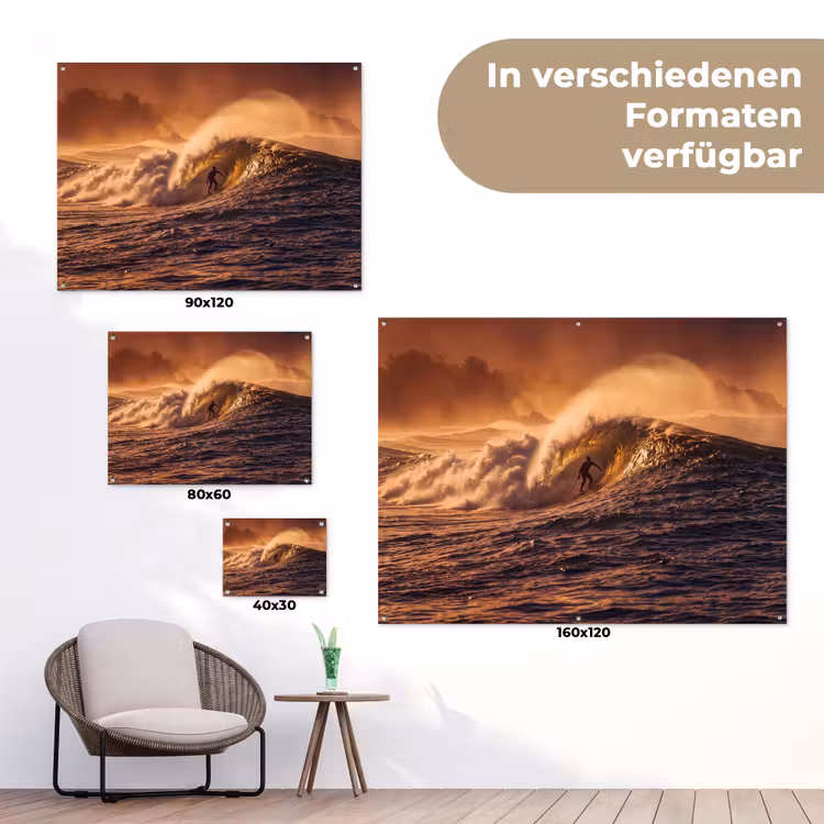 Surfer - Golf - Oceaan - Sport - Oranje tuinposter los doek klein -Xsfeer9_DE