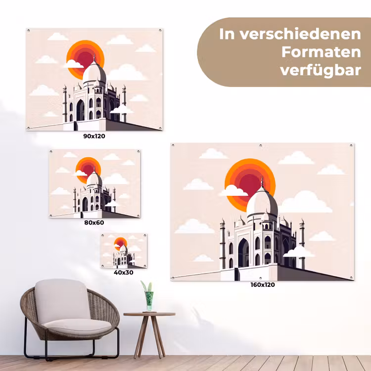Taj Mahal - Zon - Koepel - Architectuur - India - Grafisch tuinposter los doek klein -Xsfeer9_DE