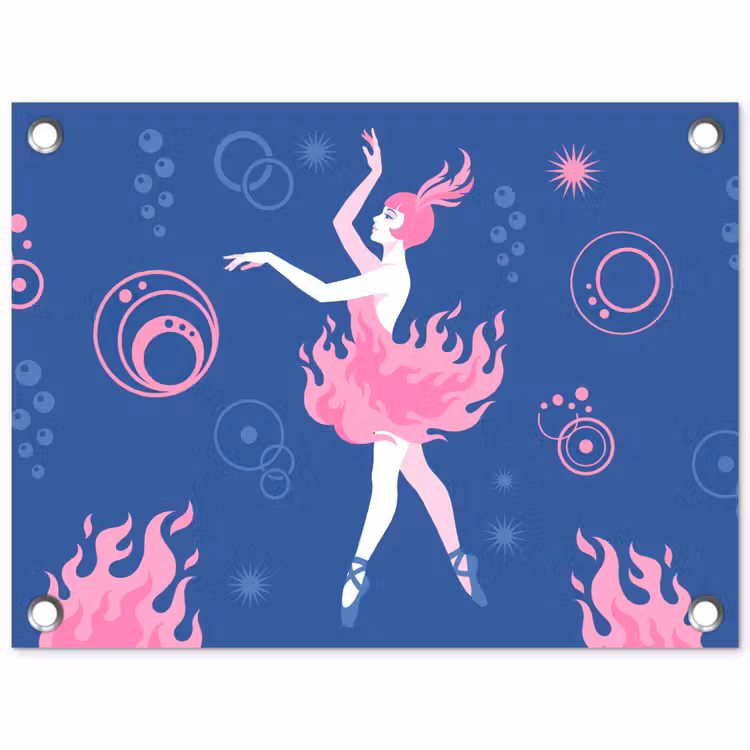 Danseres - Vlammenrok - Abstract - Roze - Blauw tuinposter los doek klein -3d