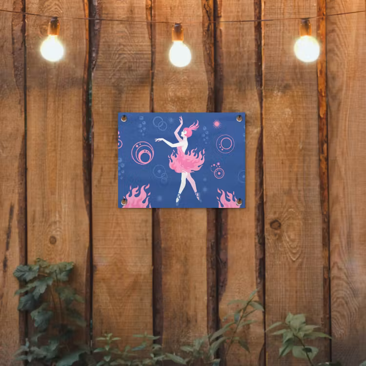 Danseres - Vlammenrok - Abstract - Roze - Blauw tuinposter los doek klein -sfeer1