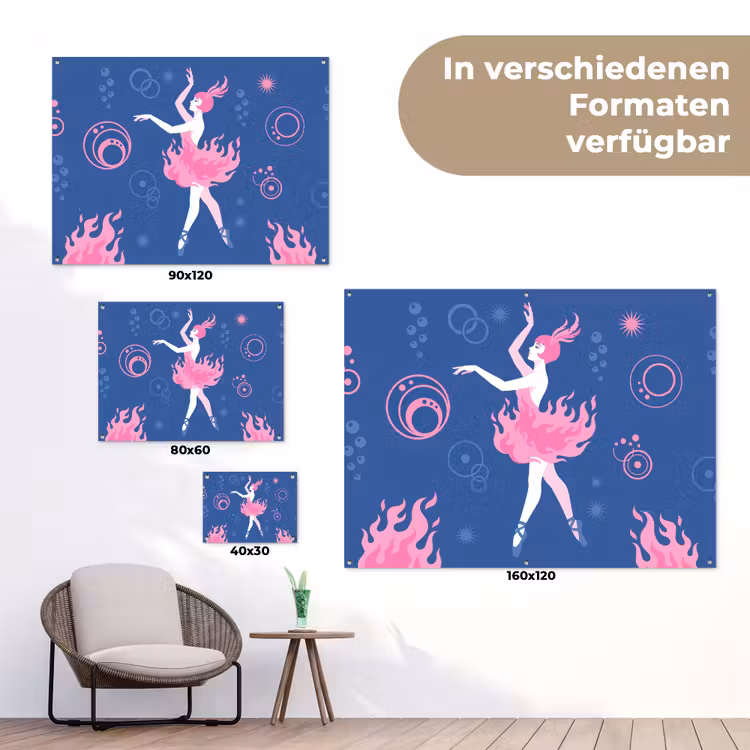 Danseres - Vlammenrok - Abstract - Roze - Blauw tuinposter los doek klein -Xsfeer9_DE