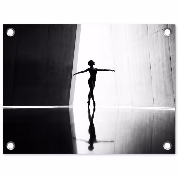 Danser - Silhouette - Kunst - Modern - Zwart-wit tuinposter los doek klein -3d