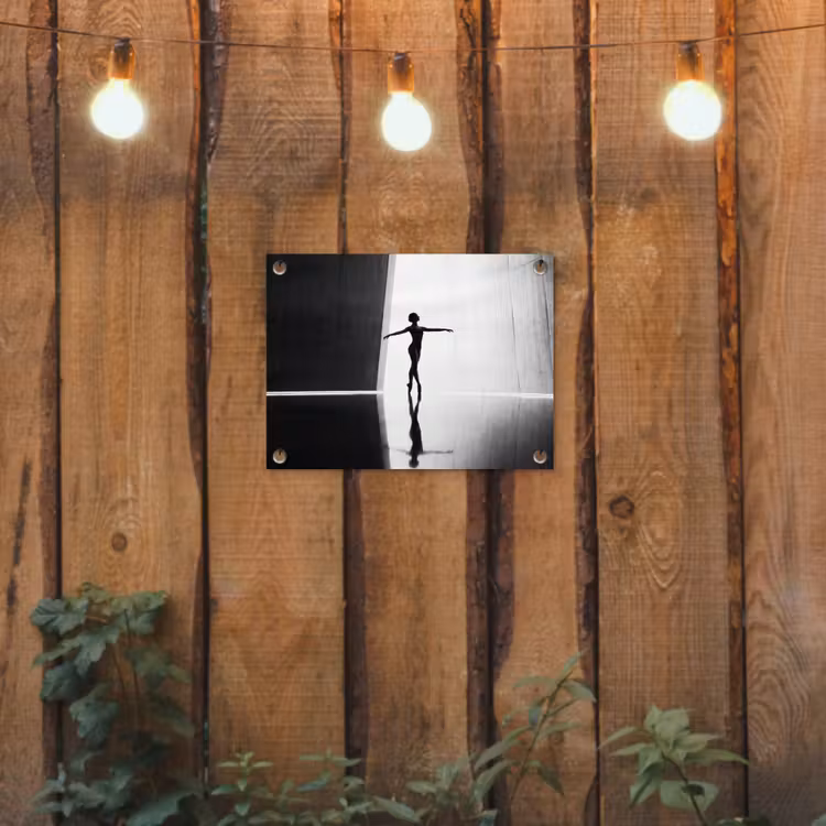 Danser - Silhouette - Kunst - Modern - Zwart-wit tuinposter los doek klein -sfeer1