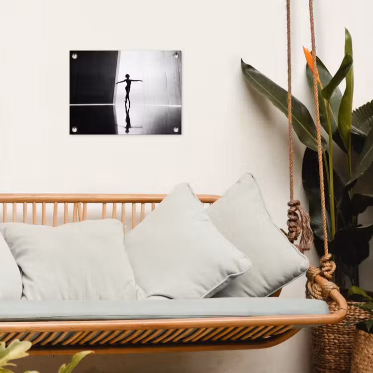 Danser - Silhouette - Kunst - Modern - Zwart-wit tuinposter los doek klein -sfeer7