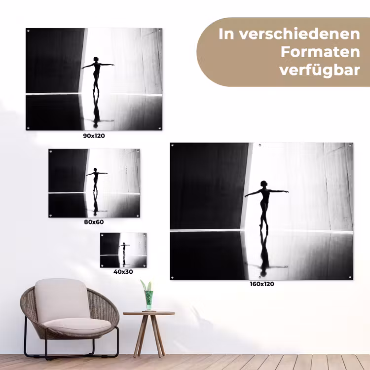 Danser - Silhouette - Kunst - Modern - Zwart-wit tuinposter los doek klein -Xsfeer9_DE