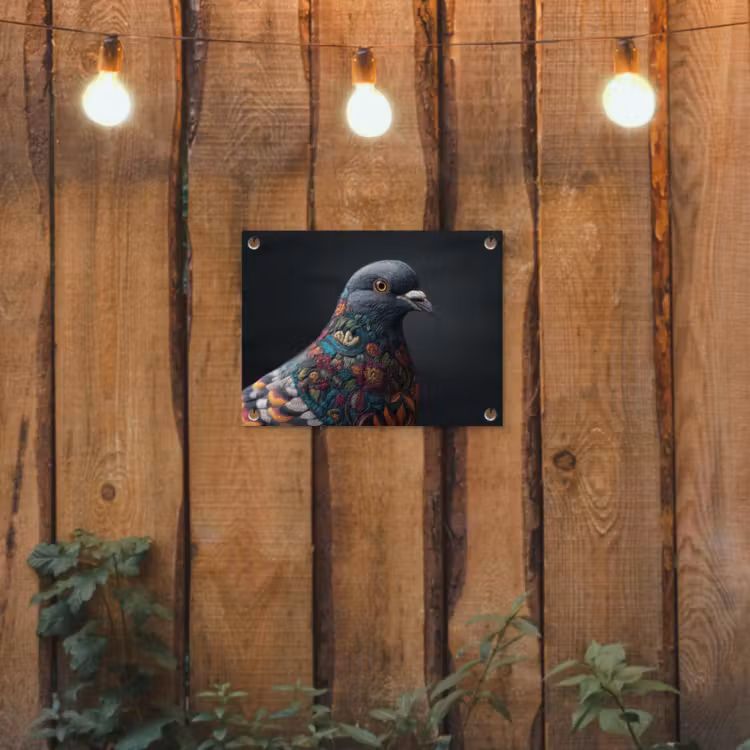 Duif - Bloemen - Zwart tuinposter los doek klein -sfeer1