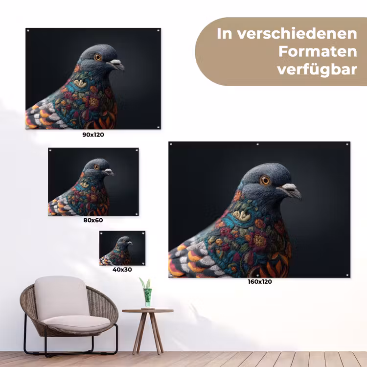 Duif - Bloemen - Zwart tuinposter los doek klein -Xsfeer9_DE
