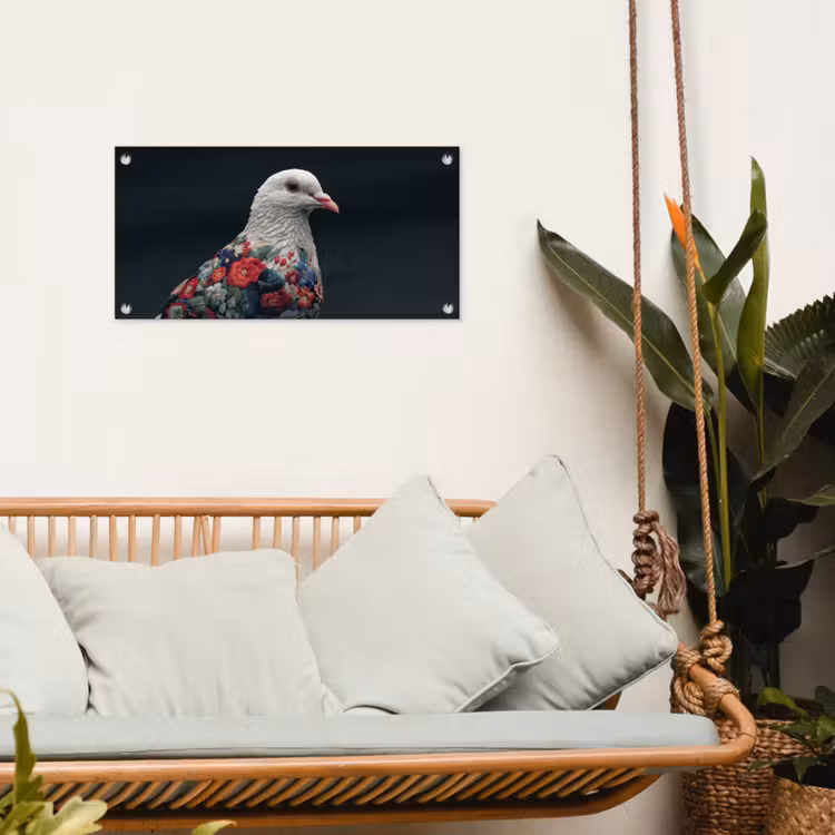 Duif - Bloemen - Wit - Zwart tuinposter los doek klein -sfeer7