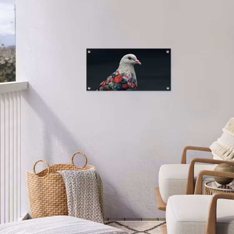 Duif - Bloemen - Wit - Zwart tuinposter los doek klein -sfeer8