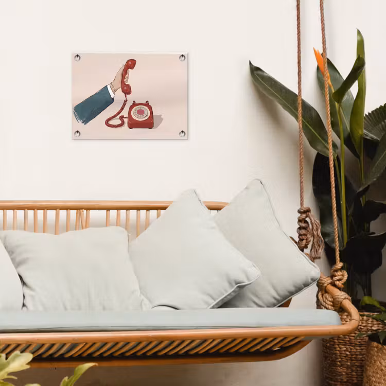 Telefoon - Hand - Vintage - Communicatie - Rood tuinposter los doek klein -sfeer7