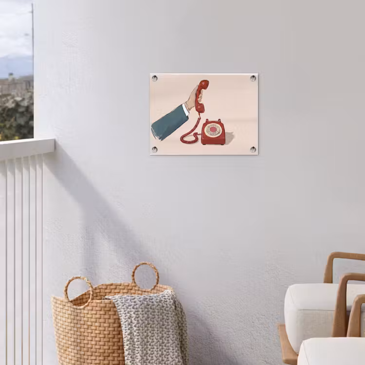 Telefoon - Hand - Vintage - Communicatie - Rood tuinposter los doek klein -sfeer8