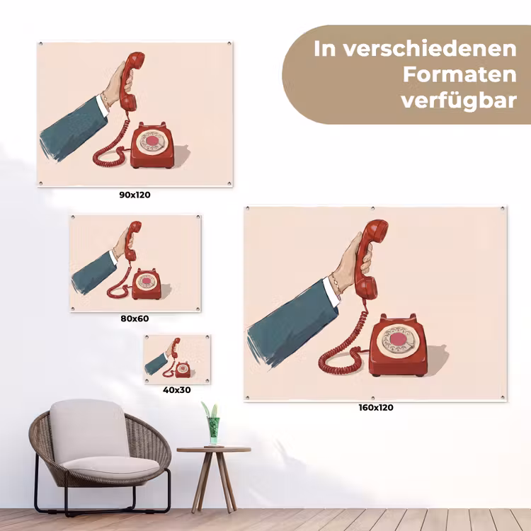 Telefoon - Hand - Vintage - Communicatie - Rood tuinposter los doek klein -Xsfeer9_DE