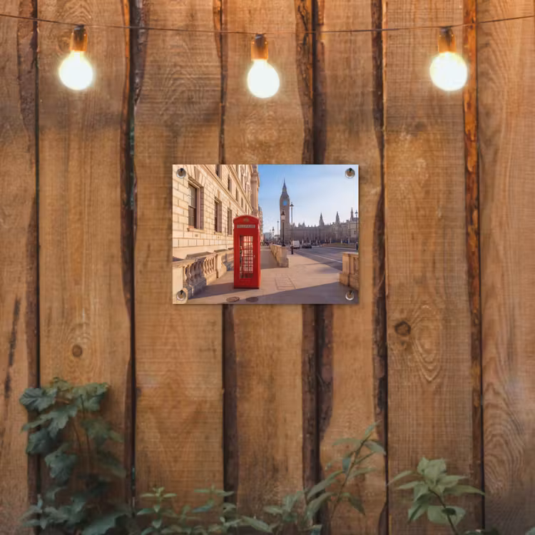 Telefooncel - Rood - Londen - Stad - Architectuur tuinposter los doek klein -sfeer1