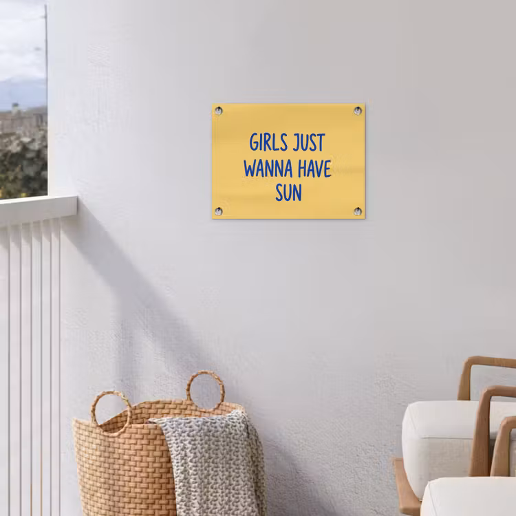 Tekst - Zon - Zomer - Modern - Geel tuinposter los doek klein -sfeer8