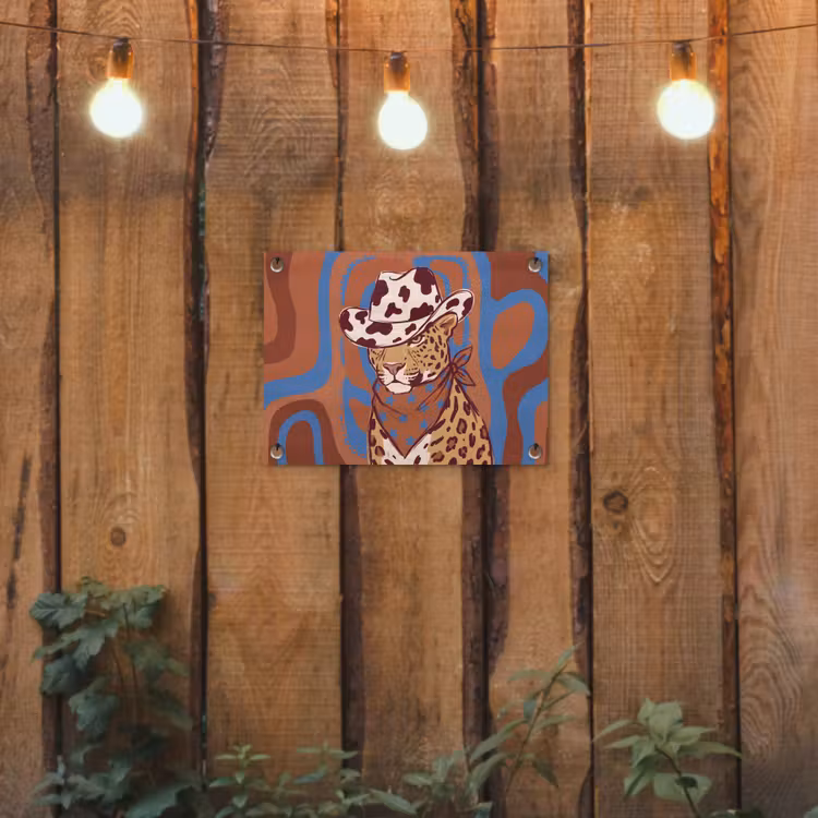 Dieren - Cowboyhoed - Modern - Illustratie - Bruin tuinposter los doek klein -sfeer1