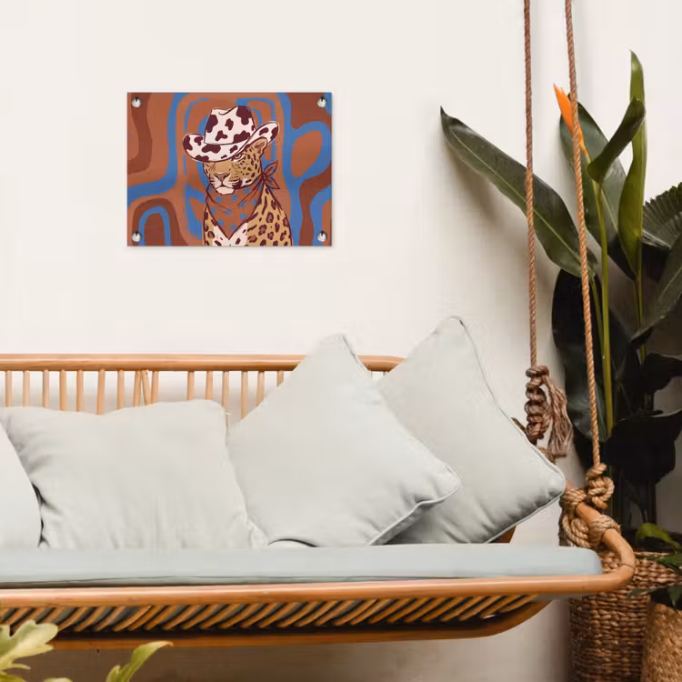 Dieren - Cowboyhoed - Modern - Illustratie - Bruin tuinposter los doek klein -sfeer7