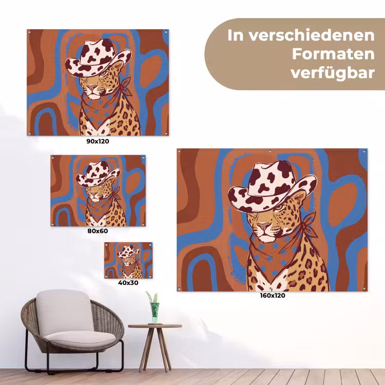 Dieren - Cowboyhoed - Modern - Illustratie - Bruin tuinposter los doek klein -Xsfeer9_DE