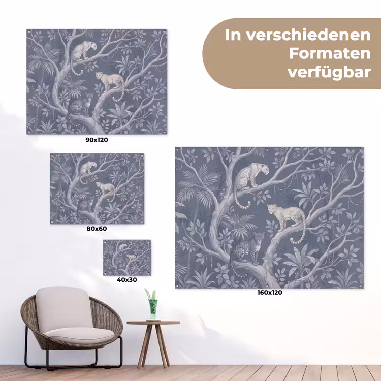 Dieren - Jungle - Illustratie - Bomen - Blauw tuinposter los doek klein -Xsfeer9_DE