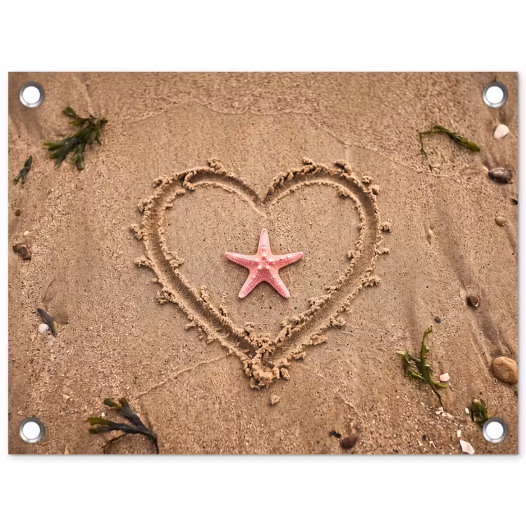 Dieren - Hart - Strand - Zand - Roze tuinposter los doek klein -3d