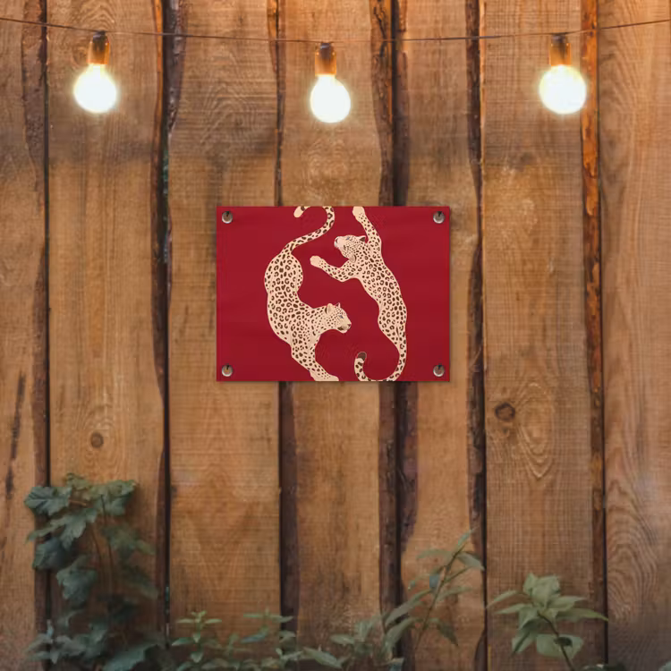 Dieren - Luipaard - Abstract - Rood - Modern tuinposter los doek klein -sfeer1