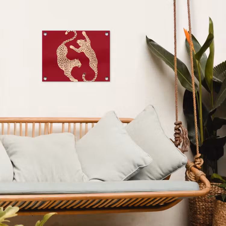 Dieren - Luipaard - Abstract - Rood - Modern tuinposter los doek klein -sfeer7