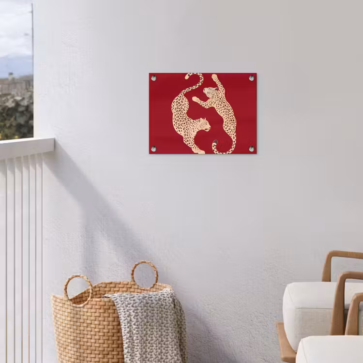 Dieren - Luipaard - Abstract - Rood - Modern tuinposter los doek klein -sfeer8