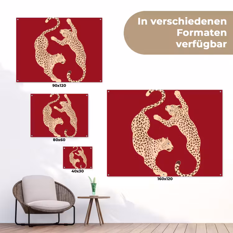 Dieren - Luipaard - Abstract - Rood - Modern tuinposter los doek klein -Xsfeer9_DE