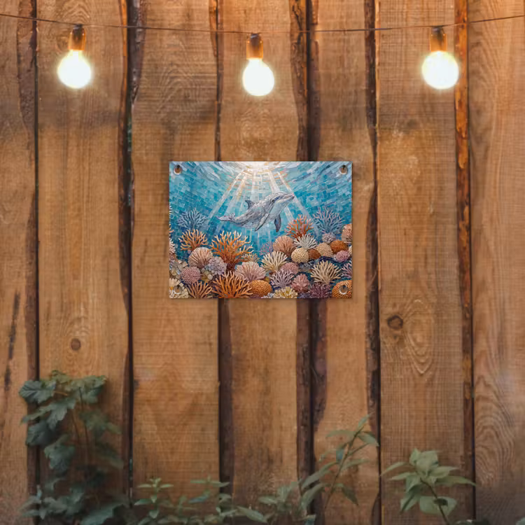 Dieren - Mozaïek - Oceaan - Koraal - Blauw tuinposter los doek klein -sfeer1
