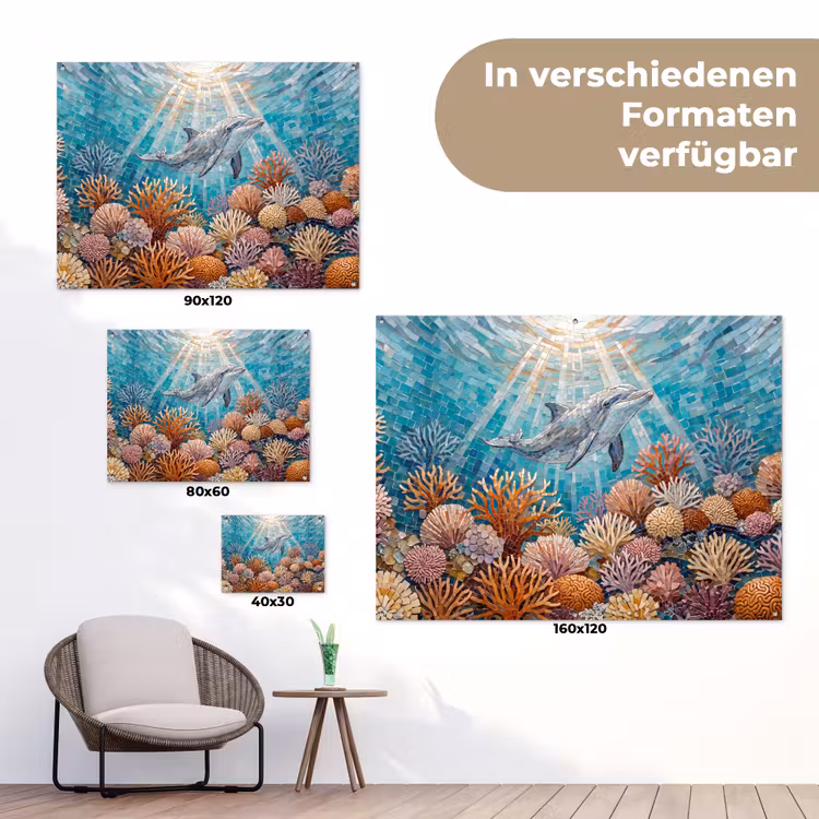 Dieren - Mozaïek - Oceaan - Koraal - Blauw tuinposter los doek klein -Xsfeer9_DE